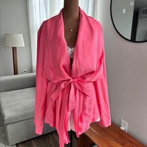 2000s Peter Nygard Lightweight Jacket Fluid Drape Tie Belt Pink Size Petite